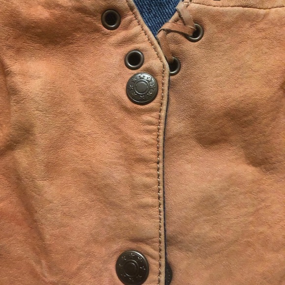 Vintage Y2K leather and denim vest Medium Button Down with rivets Orange *Flaw** - Picture 2 of 7
